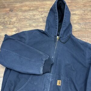 Carhartt Jacket Mens XL Navy Blue Duck Active J208 Full Zip Hooded Work Western